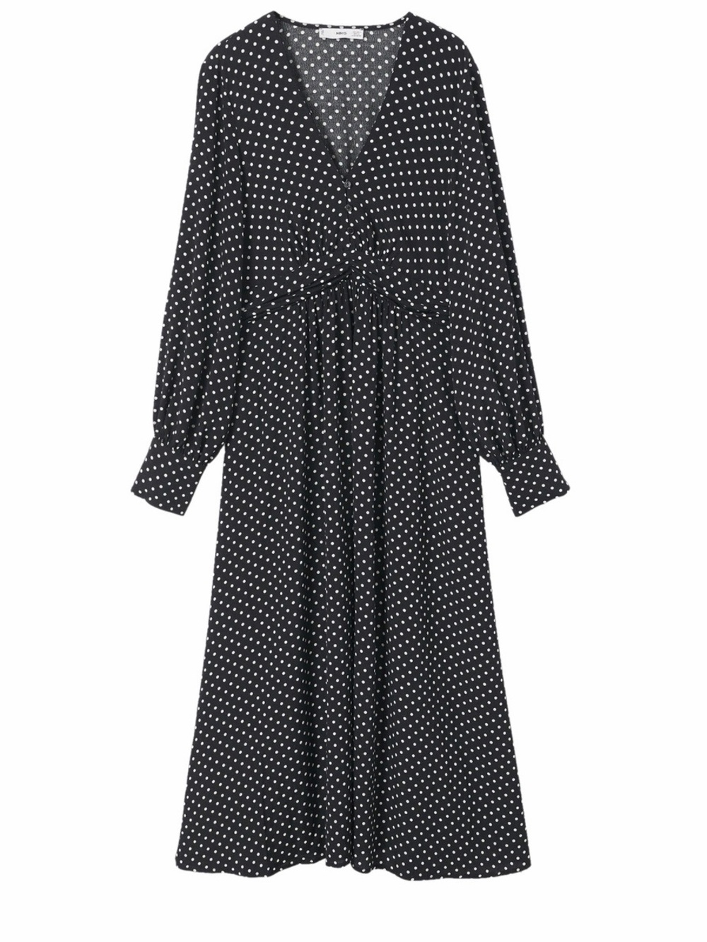 Mango Black and White Polka Dot V‑Neck Maxi Dress